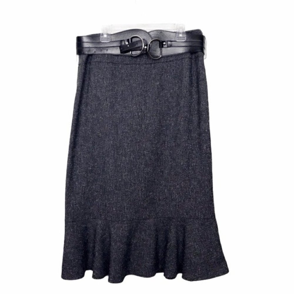 East 5th Gray Belted Pencil Skirt With Ruffle Hem